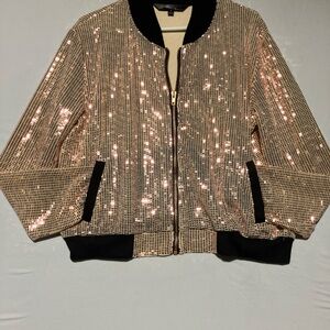 LuLaRoe Black and Gold Sequin Bomber Jacket